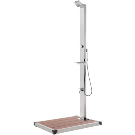 Douche de jardin avec base 225 cm acier inoxydable Marron