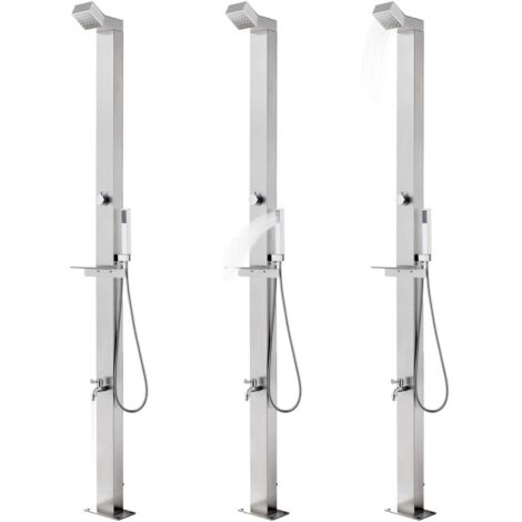 Douche de jardin avec base marron 225 cm Acier inoxydable