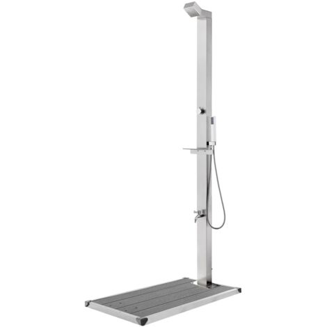 Douche de jardin  Douche solaire d'extérieur  Douche à chauffage avec robinetterie et base gris 225 cm Acier inoxydable BXZ3104