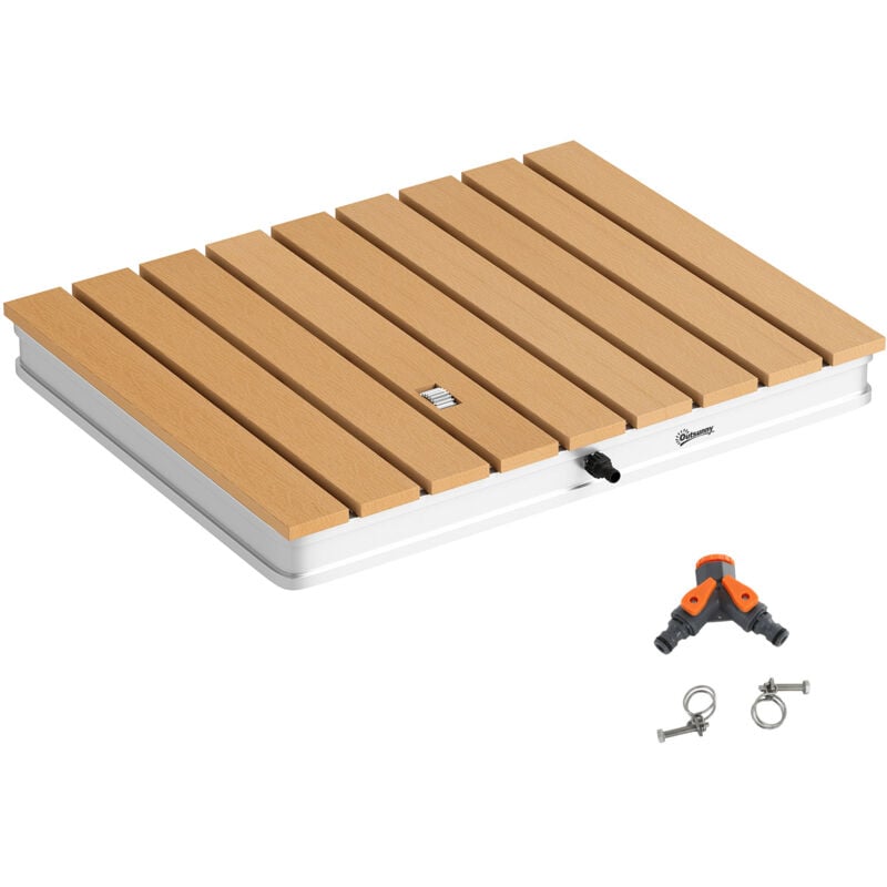 Douche de jardin portable dim. 70 x 55 cm réglable max. 4 m - douche inversée - alu plastique effet bois