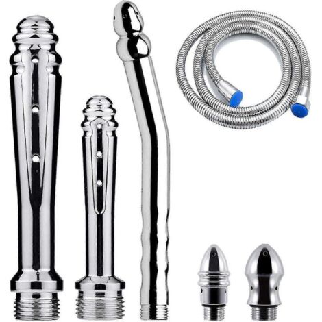 Douche de lavement 3 pièces avec 3 pommes de douche, kit de douche pour hommes + tuyau de douche (argent)