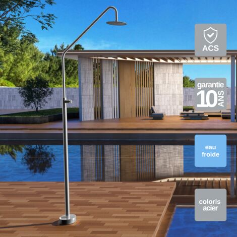 Douche de piscine Colarado en Acier Inox.S316 –Temporisé -Tête Ø25cm /Corps Ø42mm/H. 2,25m – Garantie 10 ans - POOLIMEX