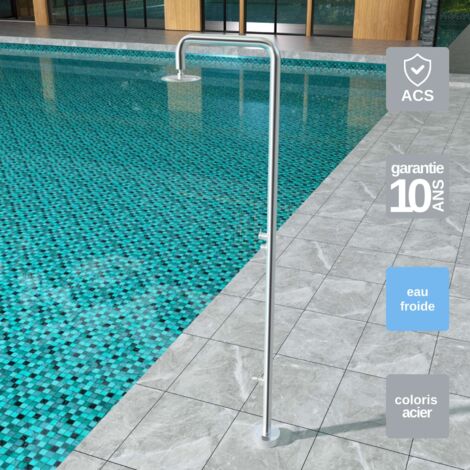 Douche de piscine Michigan en Acier Inox.S316 – Tête Ø25cm /Corps Ø50mm/H. 2,40m – Garantie 10 ans - POOLIMEX