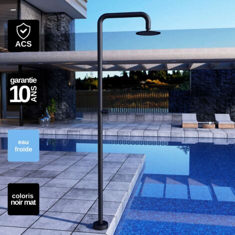 Douche de piscine Oregon en Acier Inox.S316 Noir Mat – Tête Ø25cm /Corps Ø50mm/H. 2,34m – Garantie 10 ans - POOLIMEX
