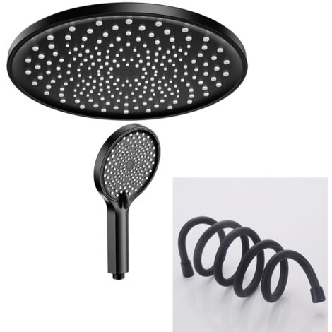 Douche de tête (noire), raccords filetés 1/2", diamètre 255 mm.