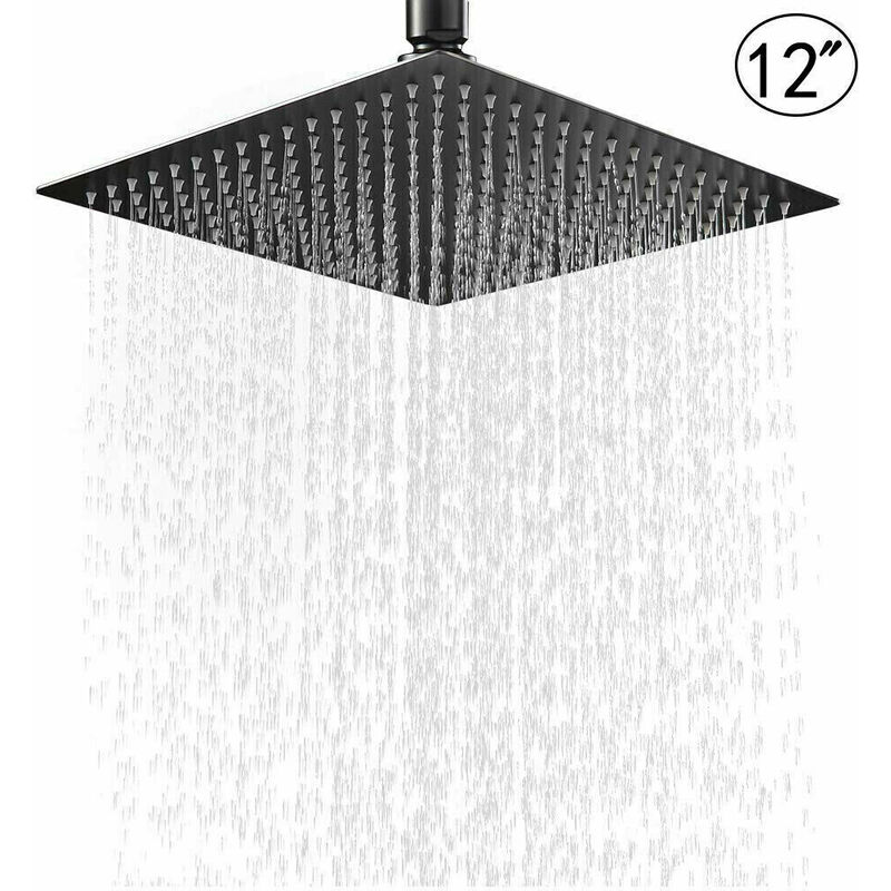 Douche de tête 30x30cm Noir ,Pommeau de douche Carré à Effet Pluie Jet Effet pluie pour Salle de bain en Acier inoxydable