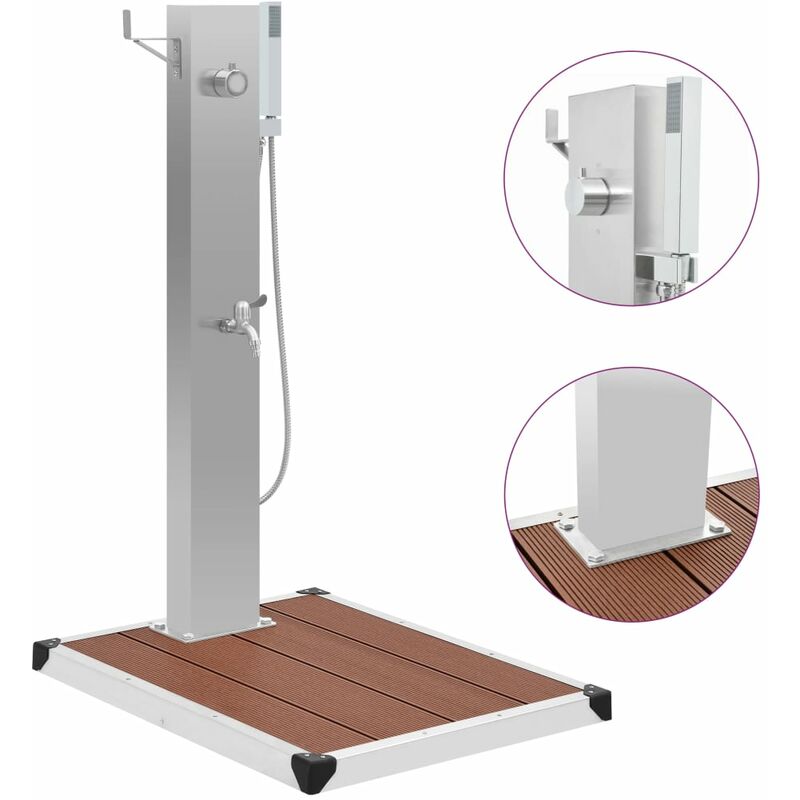 Douche d'extérieur avec receveur de douche wpc Acier inoxydable