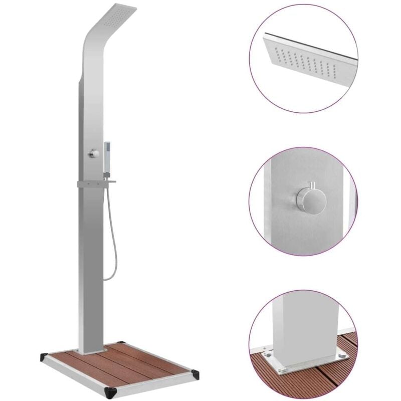 Douche d'extérieur avec receveur de douche wpc Acier inoxydable