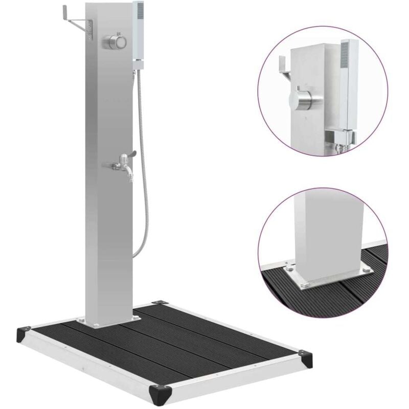 Douche d'extérieur avec receveur de douche wpc Acier inoxydable