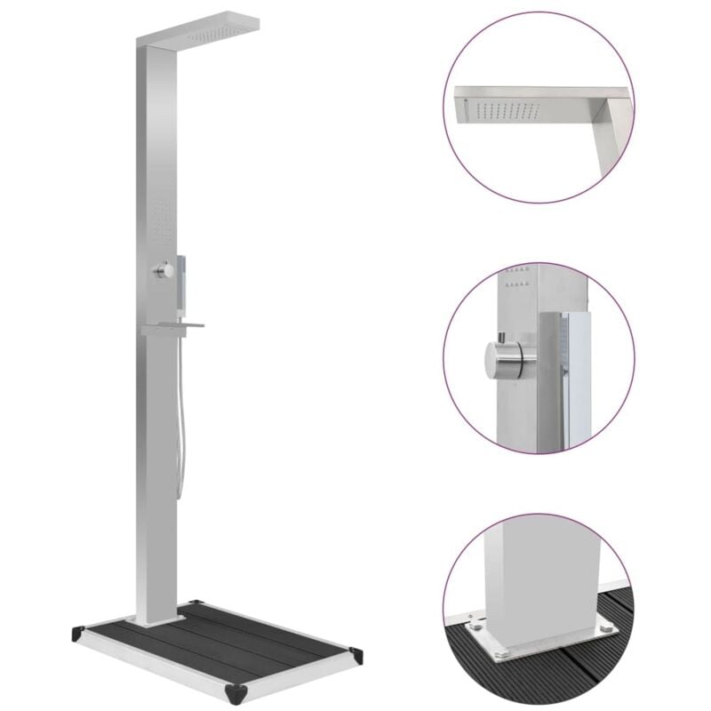 Vidaxl - Douche d'extérieur avec receveur de douche wpc Acier inoxydable