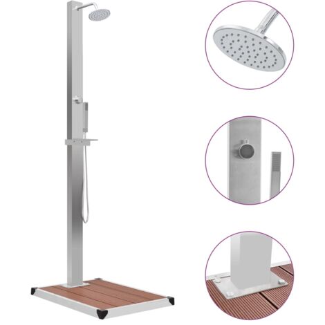 vidaXL Douche d'Extérieur Receveur de Douche WPC Acier Inoxydable Marron/Gris