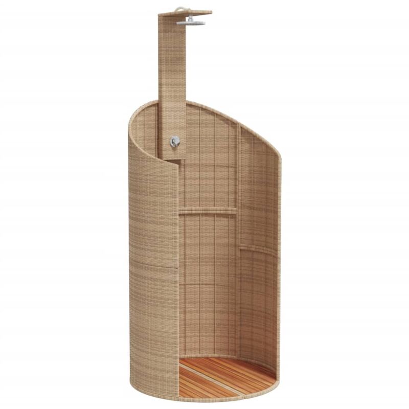 Douche d'extérieur beige 100x100x241,5cm poly rotin bois acacia Vidaxl