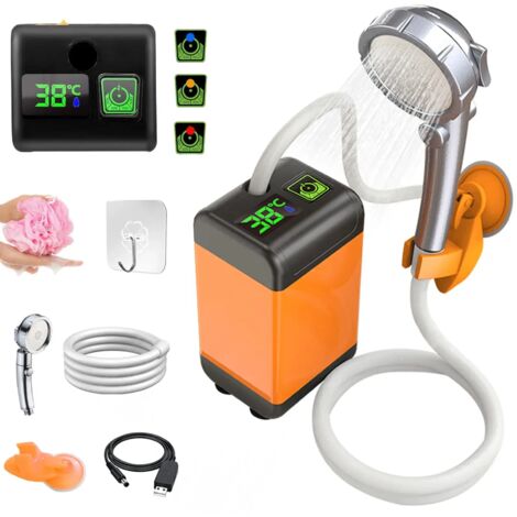 Douche électrique portable (7800 mAh) pour le camping et l'extérieur, avec affichage numérique de la température, idéale pour le jardin, le lavage de voiture et d'animaux. Convient également pour le l