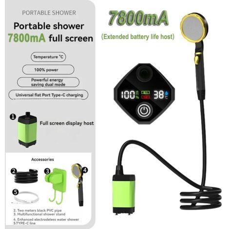 Douche électrique sans fil extérieure 7800mAh, pomme de douche Portable, artefact de bain, dortoir de voyage, pompe à eau de bain