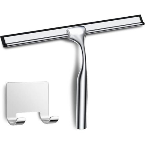 Douche en Acier INOX, 25cm Raclette de Douche avec Crochet, Raclette Vitre Douche Pas Besoin de Percer, Nettoyer la Salle de Bain, la Cuisine et Les Vitres de Voiture (Argenté)