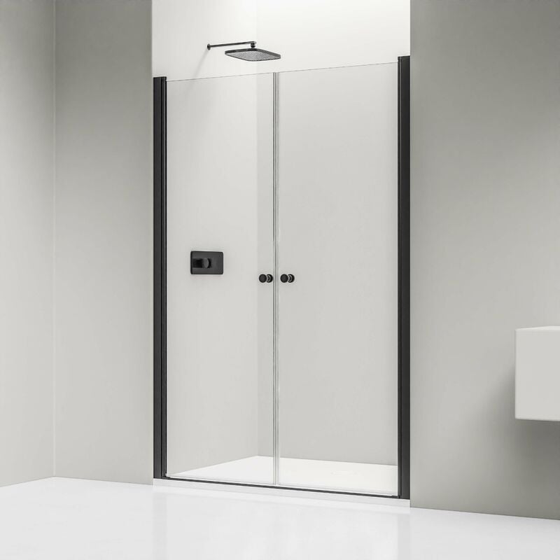 Paroi de douche en verre 6mm Cabine de douche niche Parre douche encastrée 2 portes battantes - Toutes largeurs & couleurs dispo - Noir mat, 960mm