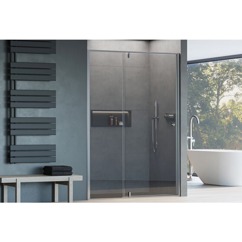 Bernstein - Paroi de douche en verre 6mm Cabine de douche niche Parre douche encastrée porte tournante - Noir mat - Toutes tailles dispo -1100mm,