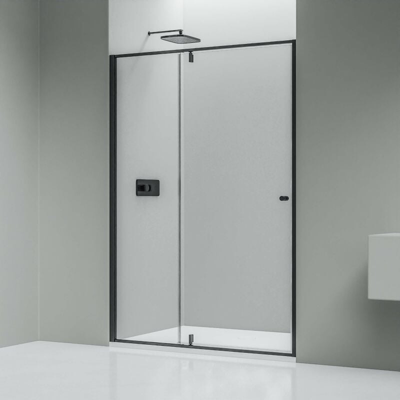 Bernstein - Paroi de douche en verre 6mm Cabine de douche niche Parre douche encastrée porte tournante - Noir mat - Toutes tailles dispo -1100mm,