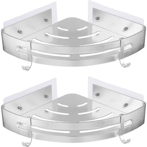 Douche Etagère Montage sans Perceuse Toilettes Serviteur Douche Adhésive Murale Douche Étagère Aluminium Antirouille 2 Niveaux Triangulaire Argentée