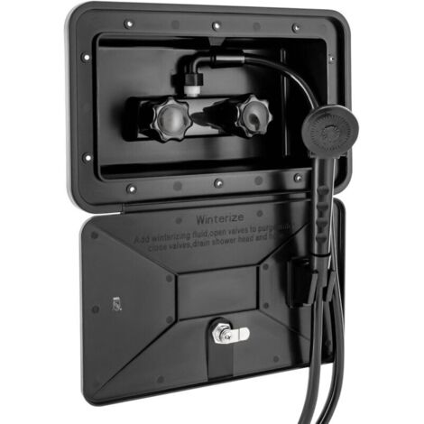 Douche extérieure camping avec interrupteur chaud/froid – Tuyau 1,5m – Matériaux PP, PVC, ABS – Pour camping-car, jardin, plage