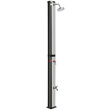 Douche extérieure Solaire de Jardin, avec réservoir d'eau résistant aux UV de 35 L, Pommeau de Douche rond avec Douche de Pied,pour extérieur, Piscine, Eau Froide et Chaude, Noir argent
