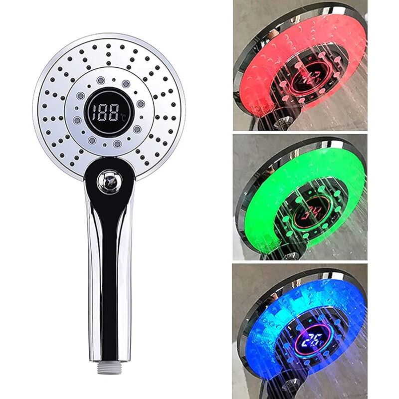 Douche led, douche led avec contrôle de la température à 3 couleurs douchette, affichage digital de la température douche à économie d'eau à 3 modes