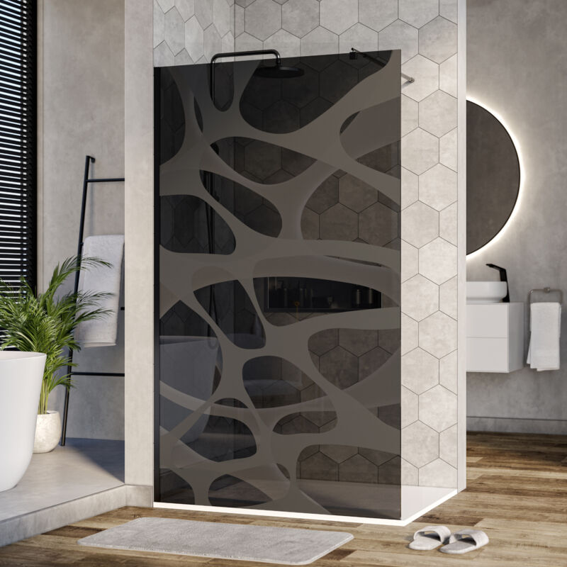 Paroi de douche à l'italienne en verre trempé noir véritable avec motifs opaques wave - EX101 - largeur sélectionnable 1200mm - Bernstein