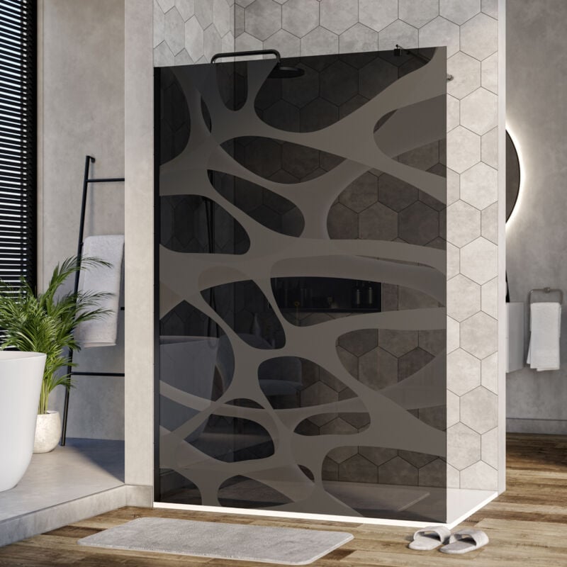 Paroi de douche à l'italienne en verre trempé noir véritable avec motifs opaques wave - EX101 - largeur sélectionnable 1400mm - Bernstein