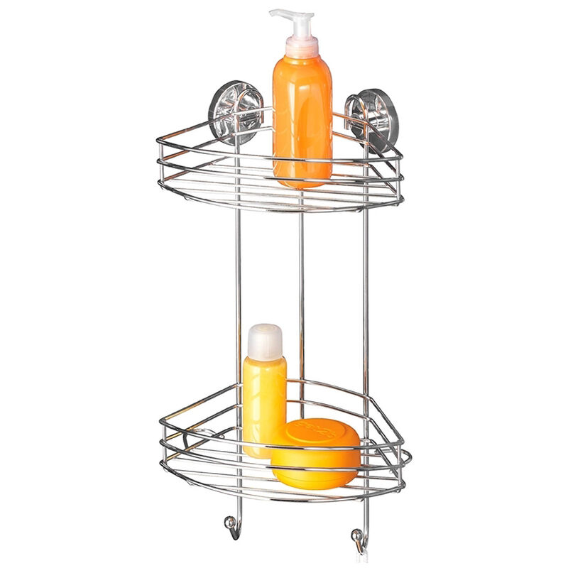 Self Confort - tagère d'angle pour salle de bain, fermeture à vide, 2 niveaux - Acier chromé, wenko