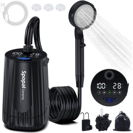 Douche Portable, Kit Douche de Camping,10000mAh,Douche Camping, Rechargeable, avec Afficheur Intelligent et 5 Vitesses Réglables pour Extérieure,Camping,Voyage,Animaux