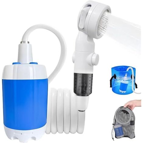 Douche Portable - Pompe À Batterie 4000 mAh - 3 Modes De Pulvérisation - Pour Camping Rv Voyages Extérieur Arrosage Animaux - Kit Complet Avec Tuyau 200 cm Et Sac En Maille