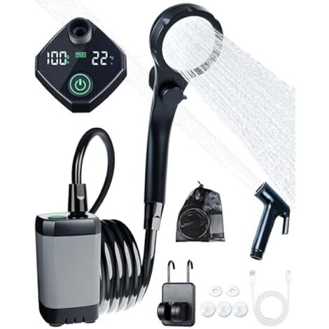 Douche Portable - Pompe Électrique 6000 mAh - Affichage Numérique Température/Batterie - Pour Camping, Plage, Randonnée, Bain Animal - Kit Complet ×1