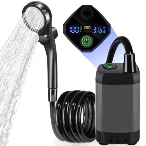 Douche Portable pour Camping, douche de Camping Rechargeable 6000mAh avec pomme de douche, pompe de douche électrique intelligente à affichage LED