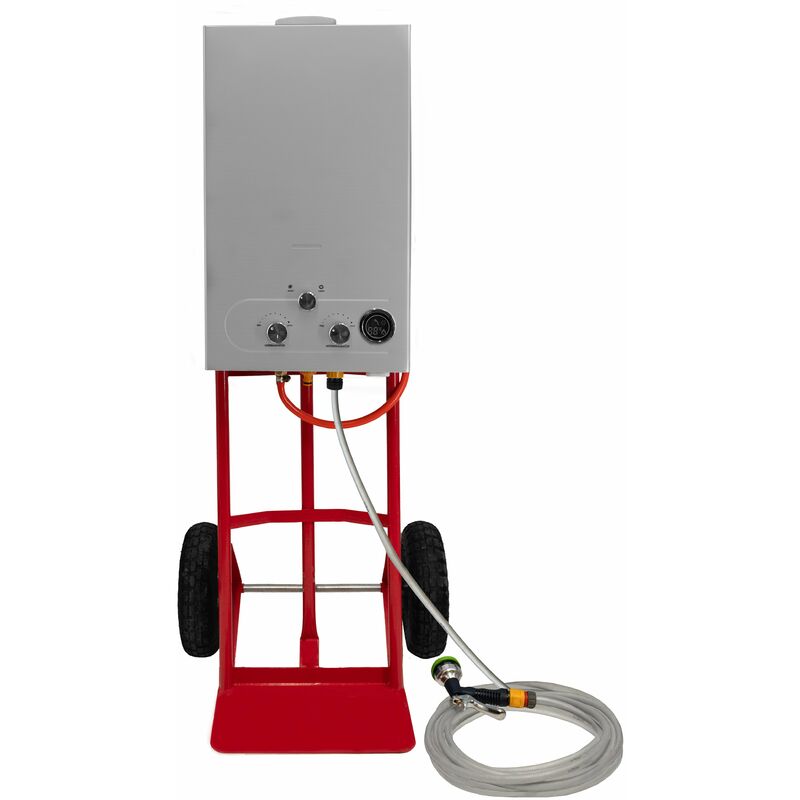 Monster-shop - Douche pour Chevaux Portable & Chariot 18L – Chaudière à Gaz Rapide 0-75°C & Alimentation Batterie 36kW – Tuyau 10m & 9 Modes de Jets