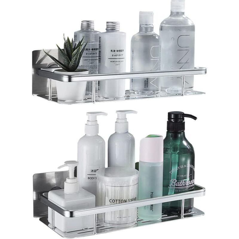 Douche sans perçage en aluminium, rangement de salle de bain résistant à la rouille, étagère de salle de bain autocollante, chariot de douche sans