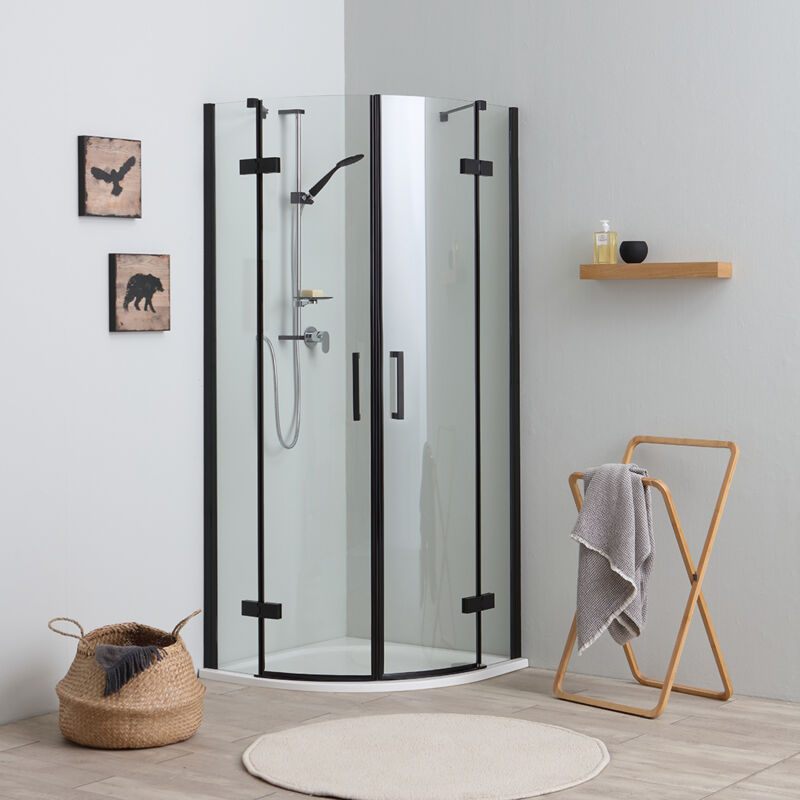 Douche semi-circulaire 90x90 avec porte battante noire
