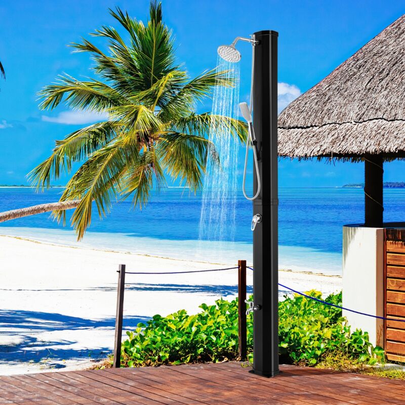 Douche Solaire 216,5 cm 35 l avec Pommeau de Douche à Rotation Libre Réglage de la Température et de la Pression Noir CW8636 design in