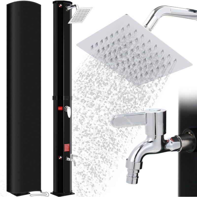Douche Solaire 40L,225cm,Douche de Piscine Camping,avec Douchette & Housse de Protection,température de l'eau jusqu'à 60°C (Noir)