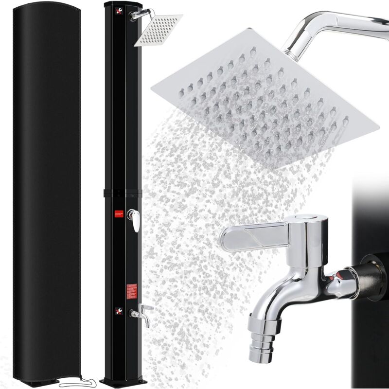 Douche Solaire 60L,228cm,Douche Extérieure avec Pommeau de Douche, Douche à Pieds et Housse de Protection,Température de l'Eau jusqu'à 60°C (Noir)
