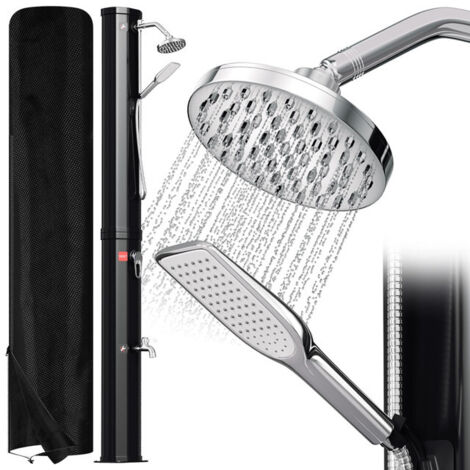Douche Solaire de Jardin 40L avec Pommeau Orientable, Douchette à Main et Robinet Rince-Pieds - Chauffage Naturel jusqu'à 60°C - Housse de Protection Incluse