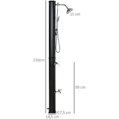 Douche solaire de jardin de 35 litres avec robinet, pommeau de douche et douchette, jusqu'à 55 °C, douche extérieure sans raccordement électrique, douche de piscine, douche de camping, douche effet pl