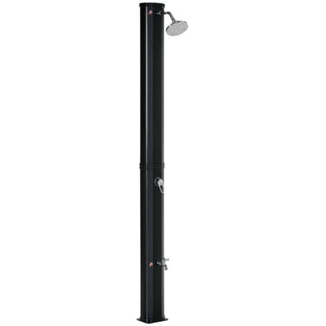 Douche solaire extérieure 35L douche de jardin plage piscine solaire avec pommeau et robinet thermomètre intégré eau froide et chaude max. 55°C PVC ABS dim. 17.5l x 14.5l x 216H cm noir