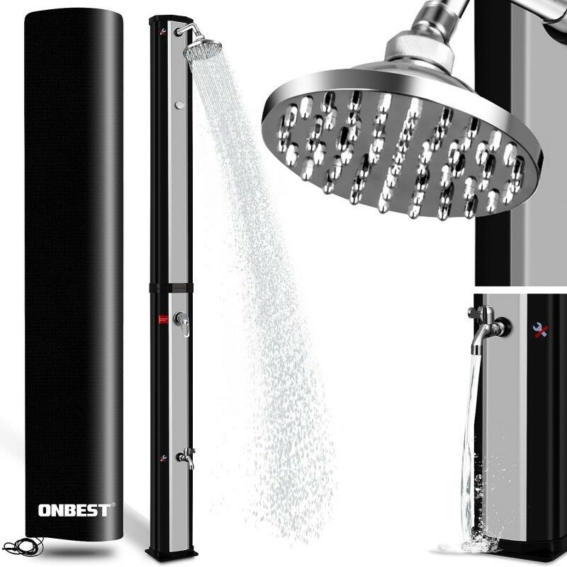 Douche solaire extérieure de camping avec Robinet supplémentaire housse de protection-Thermomètre intégré 60°C Noir/argent