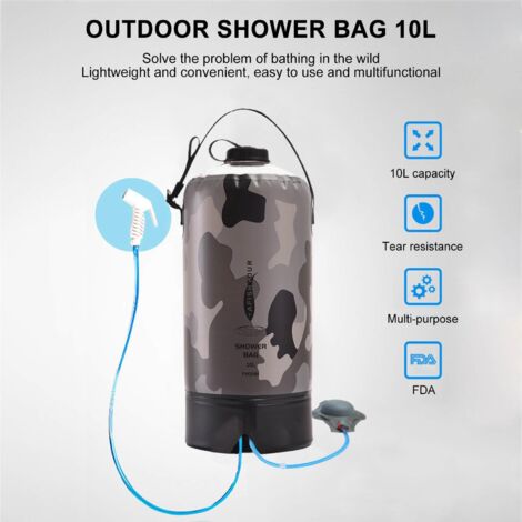 Douche solaire portable 10L pour camping et randonnée, réservoir d'eau extérieur en PVC