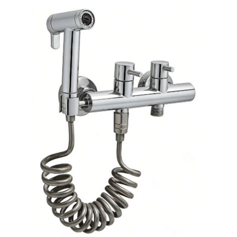 Douche WC à valve mixte pour toilette avec pistolet en cuivre blanc, spray hygiène féminine et compagnon WC - Alovez