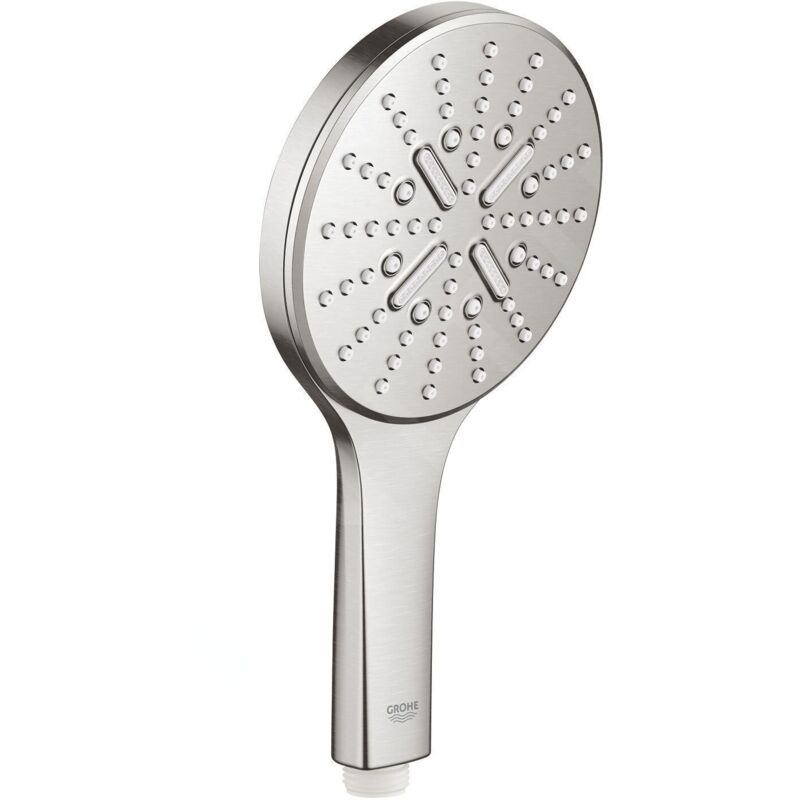FP – Pommeau de douche Grohe Rainshower SmartActive 130 mm – 3 jets Rain, Jet, ActiveMassage – Débit 9,5 l/min – Finition SuperSteel - 26574DC0