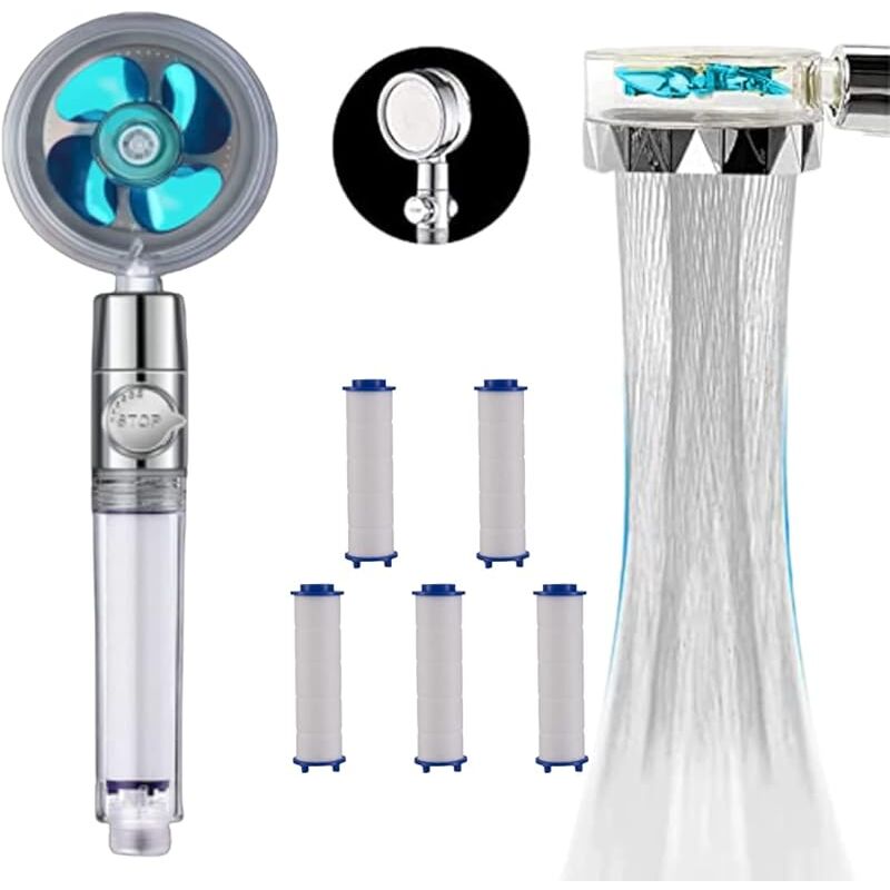 Forehill - douchette + 5 recharges filtres savewater power - venteo - Pommeau de douche avec hélice haute pression - Economise et filtre l&39eau