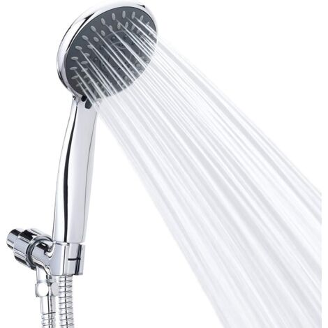 Douchette à main à jets massants spa avec pommeau de douche amovible chromé, flexible long et support réglable