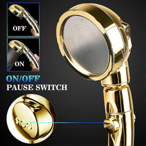 Douchette à main haute pression en acier inoxydable à économie d'eau, avec 3 modes de fonctionnement, finition chromée (dorée). - AquaForge