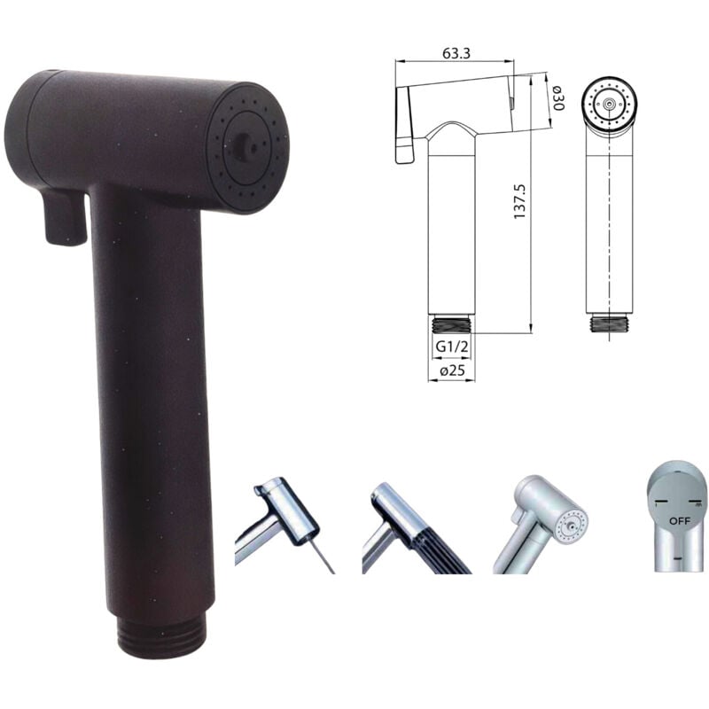 Douchette WC triple usage noir mat